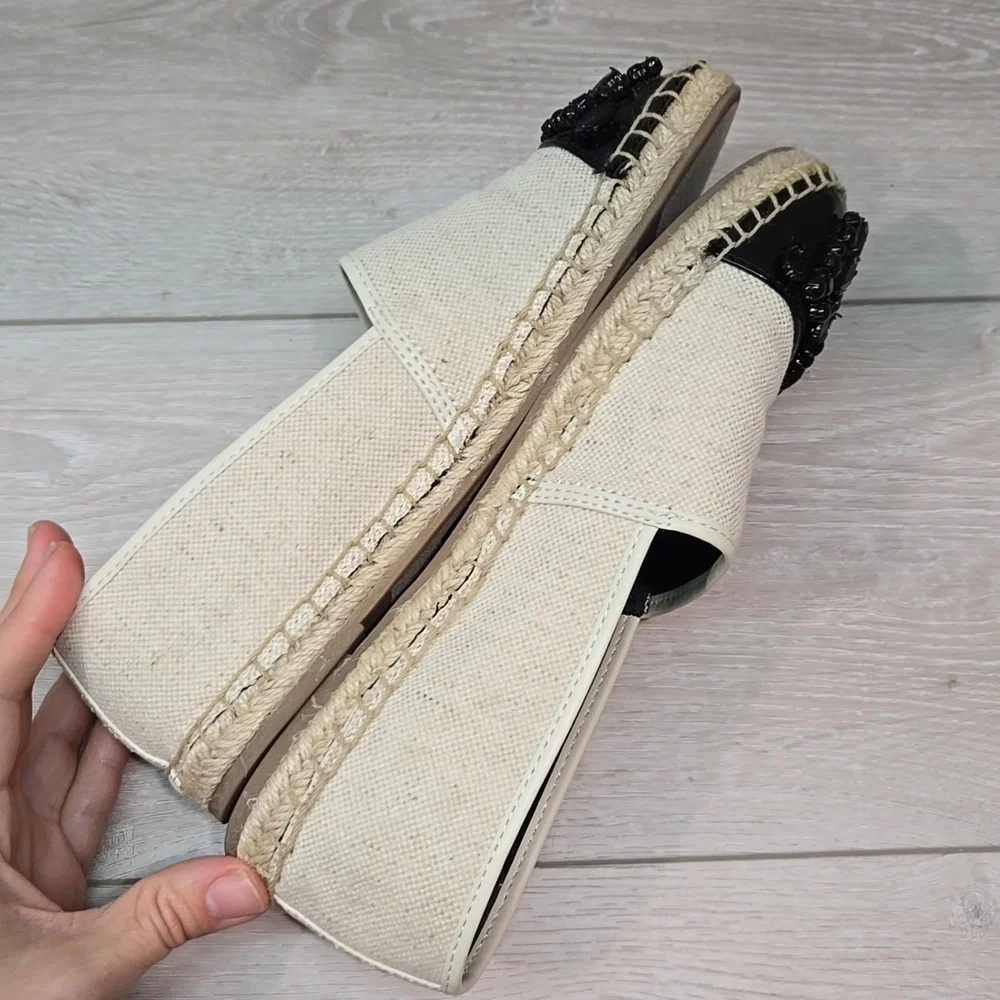 Sam Edelman Women's Linda Beige & Black Espadrilles Loafer Slip On Shoes 8